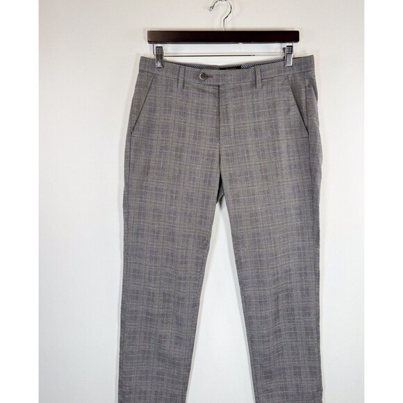 Ted Baker Mens Pants Gray Chino Straight Slim Fit Plaid Flat Front Stretch 32x28 - Picture 5 of 11